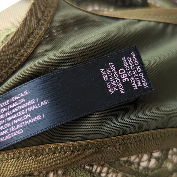 Victoria's Secret Bra Very Sexy Push-Up Pigeonnant Olive Green Lace Bra 36D - Picture 5 of 9